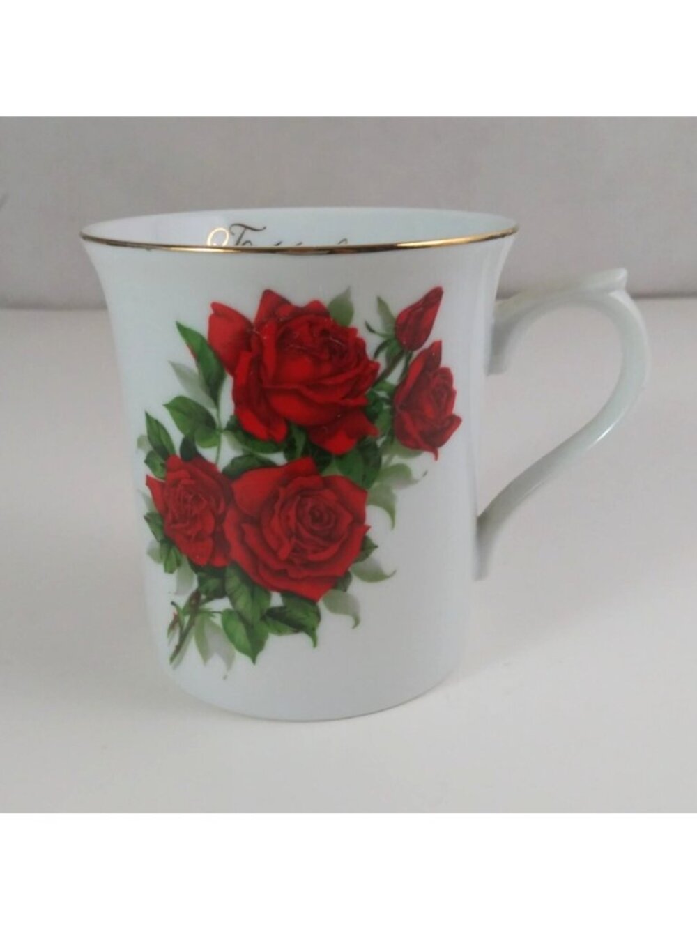 SAJI Fine China To Mother With Love Floral Gold Rim Coffee Cup Japan